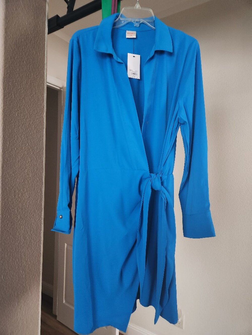 New Wrap Shirt Dress Beautiful Blue by Intempo, Size XL